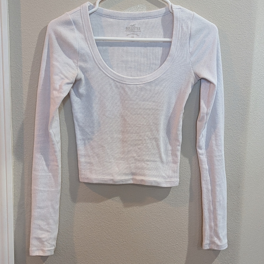 Hollister White Long Sleeve Fitted Tee